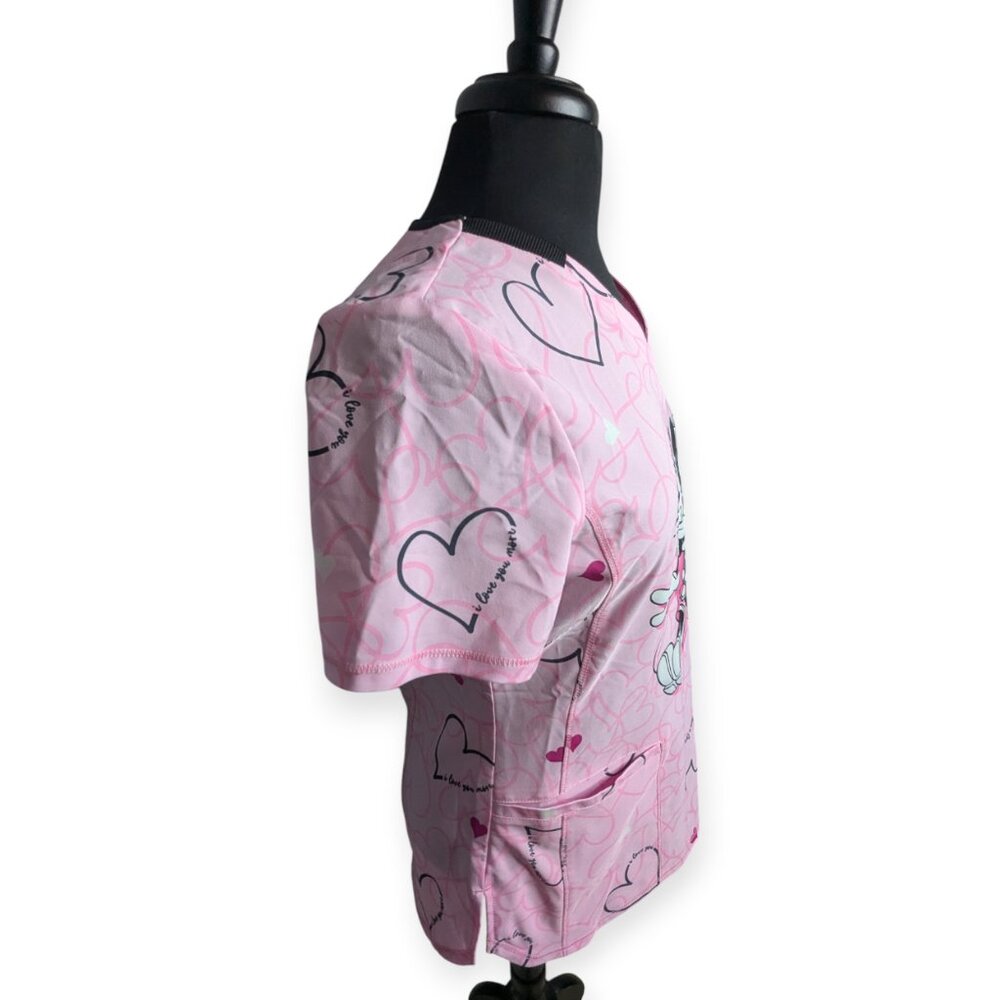 Cherokee Infinity Love You More Pink Disney Mickey & Minnie Mouse Scrub Top Sm - Picture 6 of 14